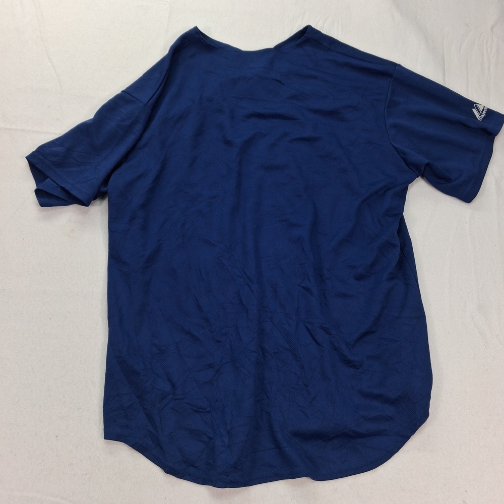 Majestic Jersey Mens Large Cool Base Navy Blue Button Down EUC - Picture 2 of 7